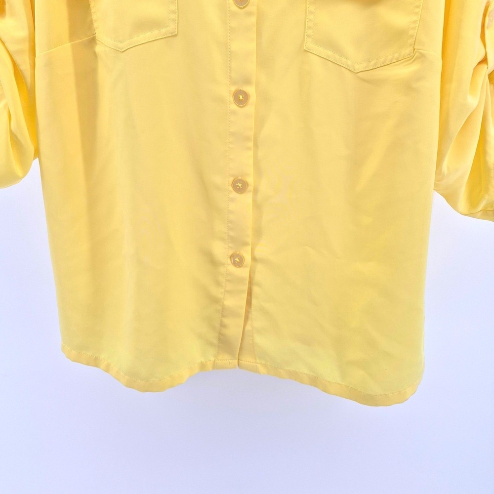 Susan Graver Women's Large Yellow Button Front Utility Blouse Roll Tab Sleeve - Picture 5 of 11